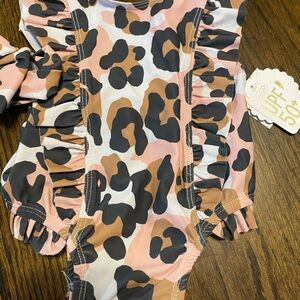 NWT MudPie - Leopard Print Ruffle Swimsuit and Bow